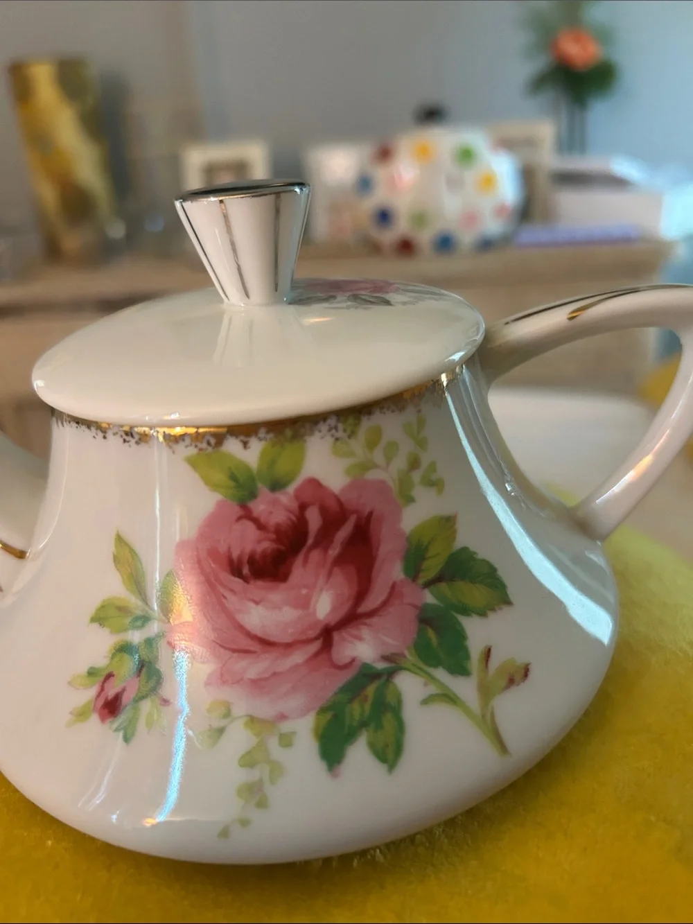 Vintage Floral Porcelain Teapot - Pink Rose Design